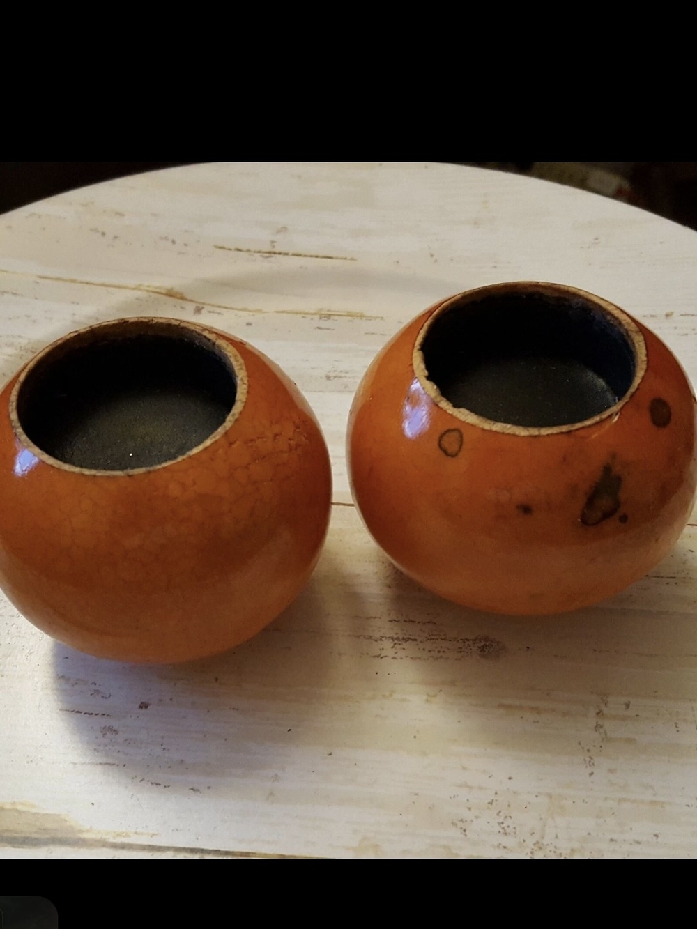 Set of 2 mini orange gourds 3" tealight holders autumn fall halloween C3